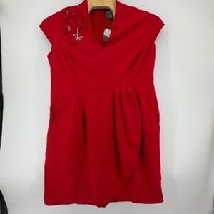 Taylor Woman Red Sheath Dress 18W V-Neck Floral Applique Pockets 2644L NEW